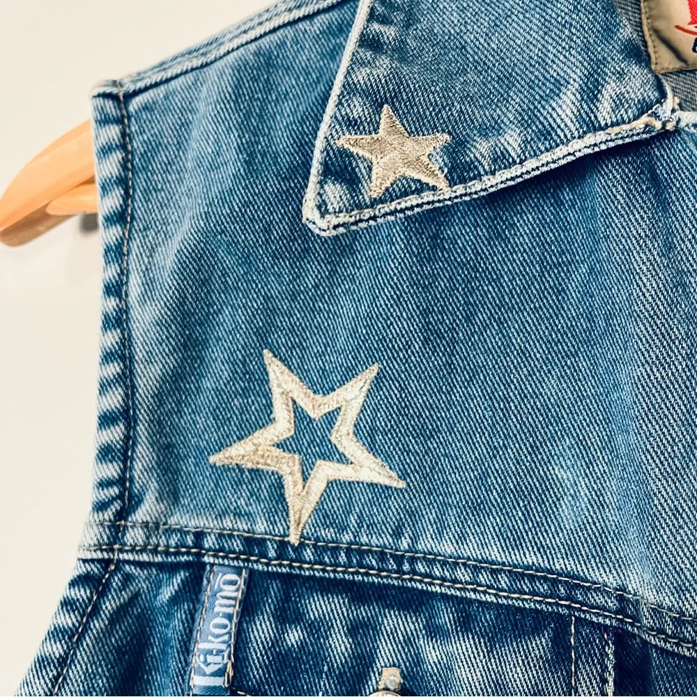 Vintage Cropped Denim Vest KiKoMo Star Sun Embroidery Small - Picture 3 of 7